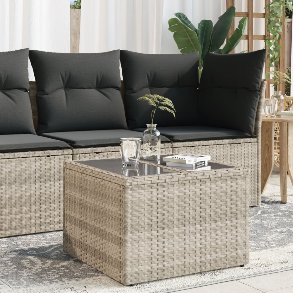 vidaXL Gartentisch mit Glasplatte Hellgrau 55x55x37 cm Poly Rattan 366182 Bild 1