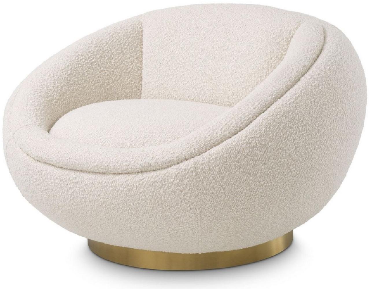 Casa Padrino Luxus Drehsessel Creme / Messing 100 x 102 x H. 68 cm - Moderner Wohnzimmer Sessel - Luxus Wohnzimmer Möbel Bild 1