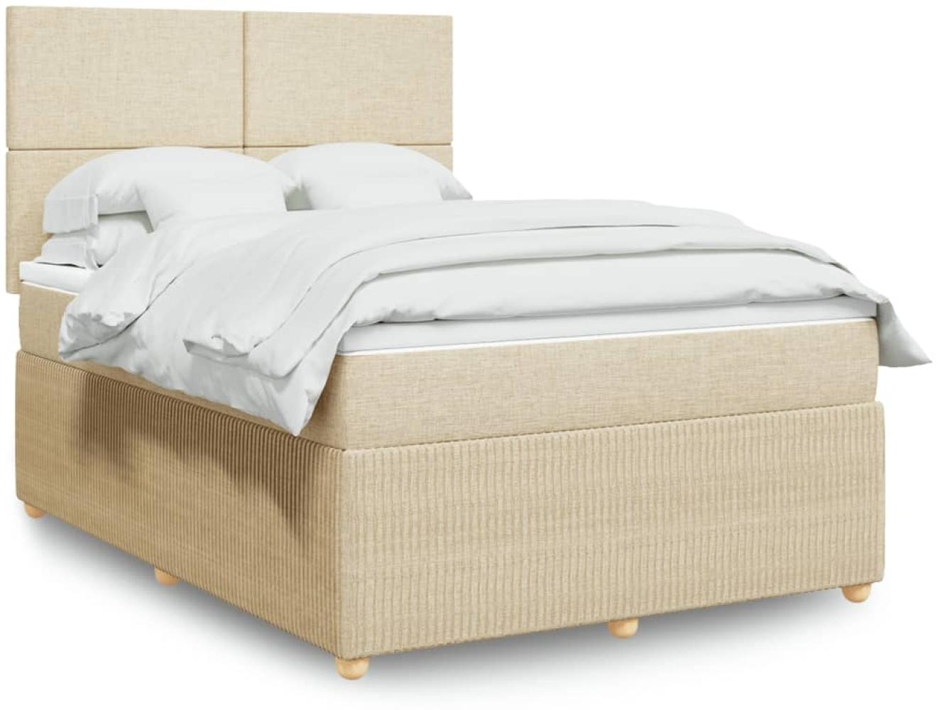 vidaXL Boxspringbett mit Matratze Creme 160x200 cm Stoff 3292105 Bild 1