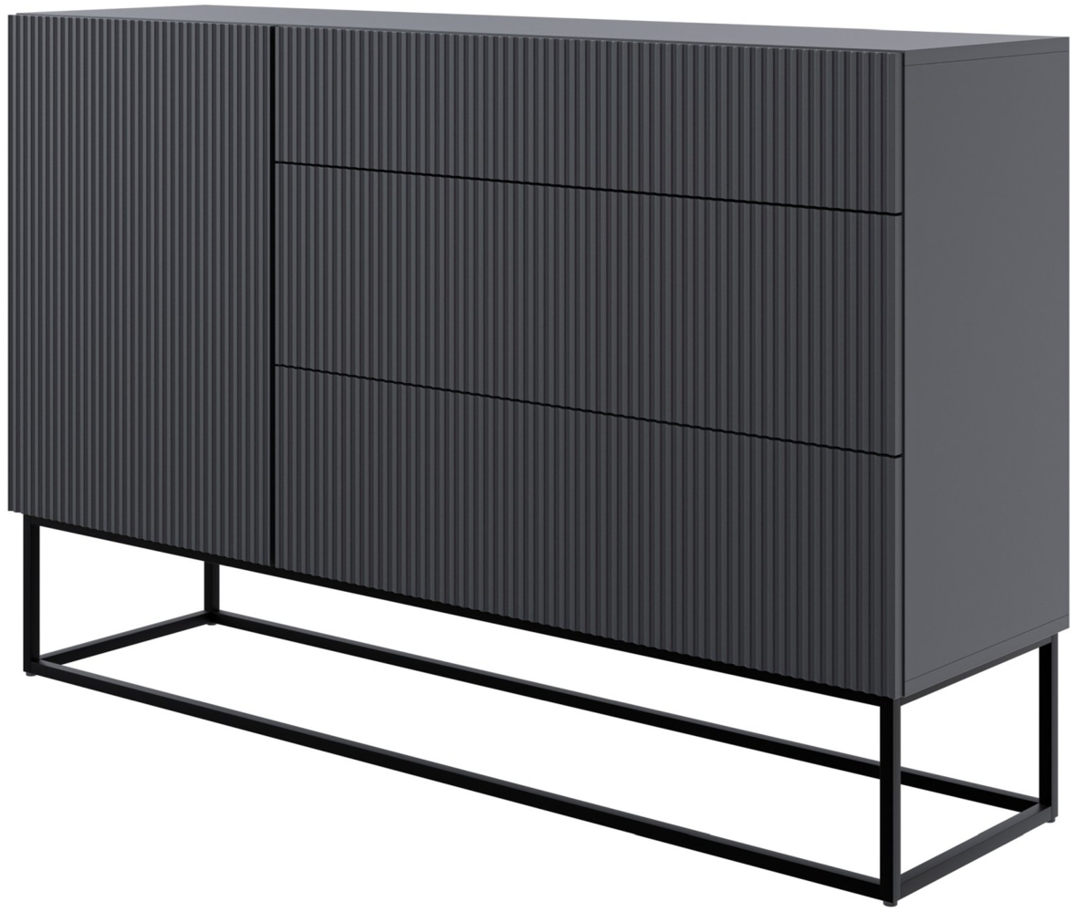 Selsey 'Veldio' Sideboard mit Schubladen, schwarz mit Metallgestell, ca. 90 x 140 x 38 cm Bild 1