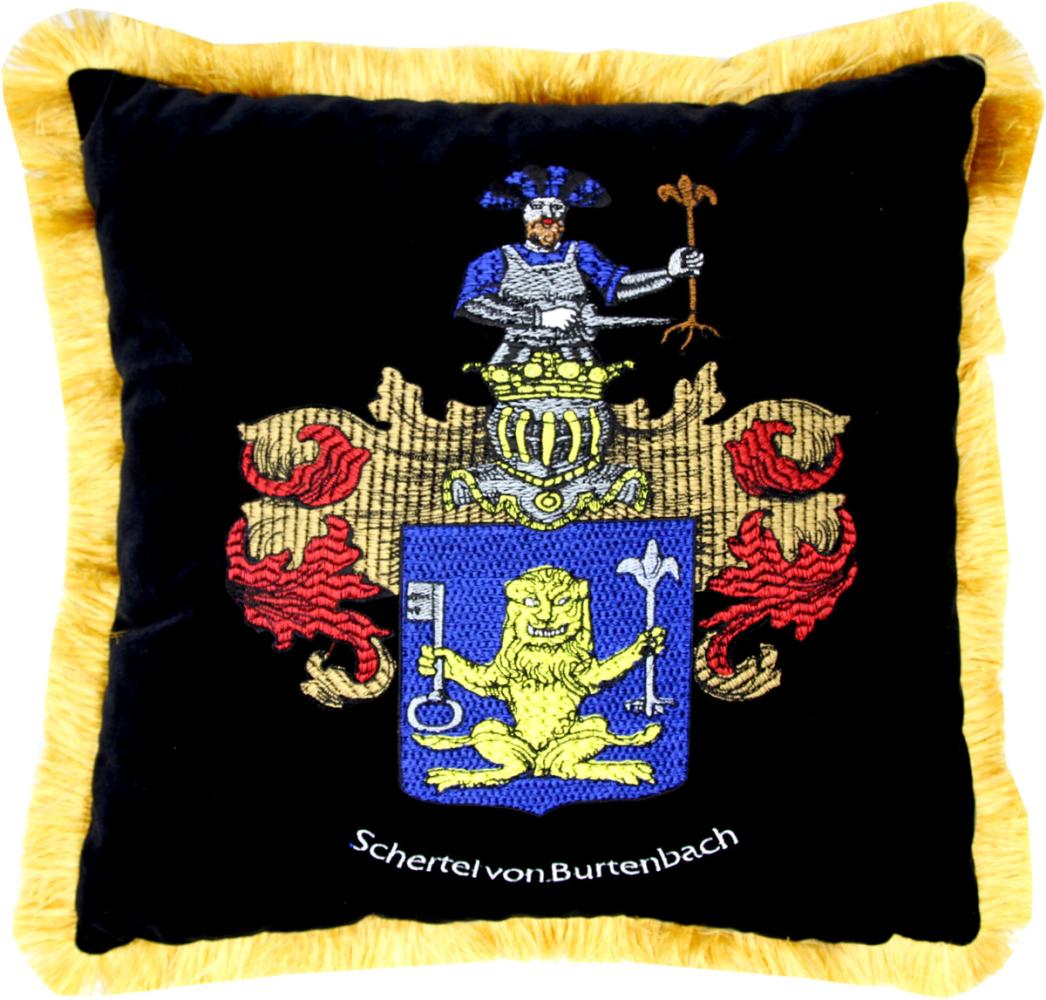 Casa Padrino Luxus Deko Kissen Wappen Freiherr Schertel von Burtenbach Schwarz / Gold Bild 1