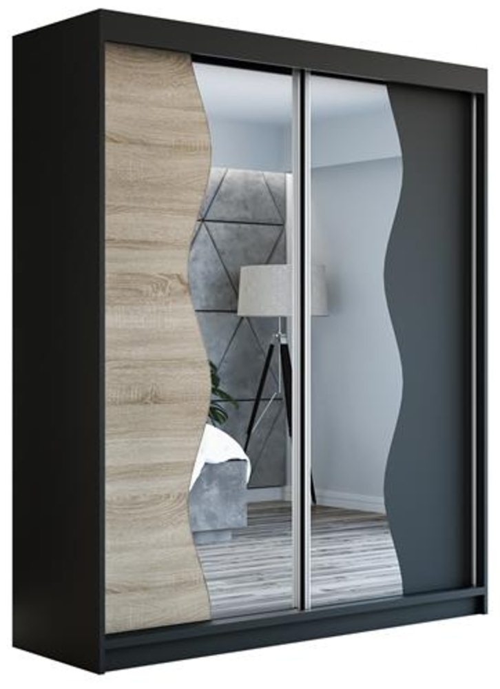 Schwebetrenschrank RIMA 2-trig Schrank 120 cm (mit Spiegel) Farbe: Schwarz , sonoma Bild 1