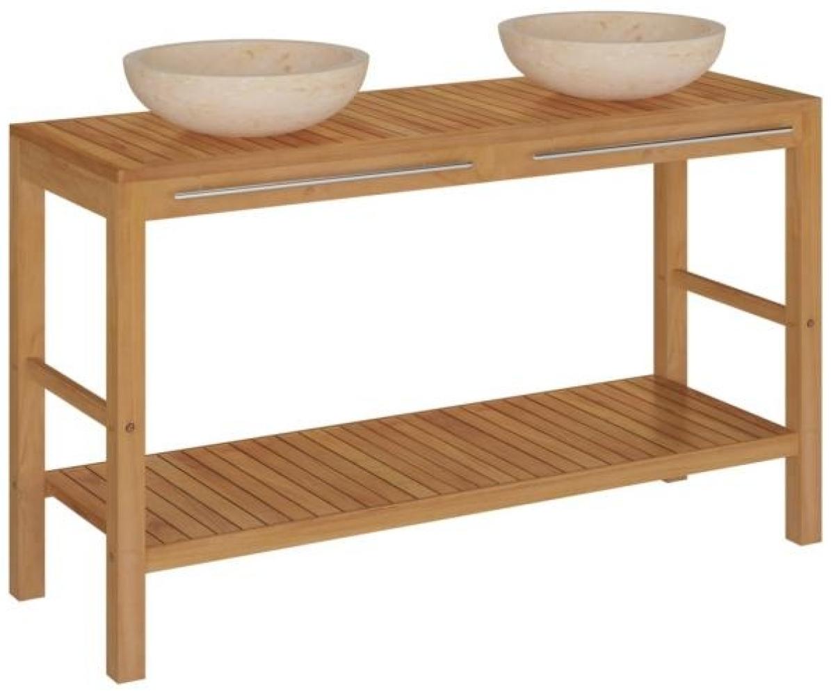 vidaXL Waschtisch Massivholz Teak mit Waschbecken Marmor Creme [3058169] Bild 1