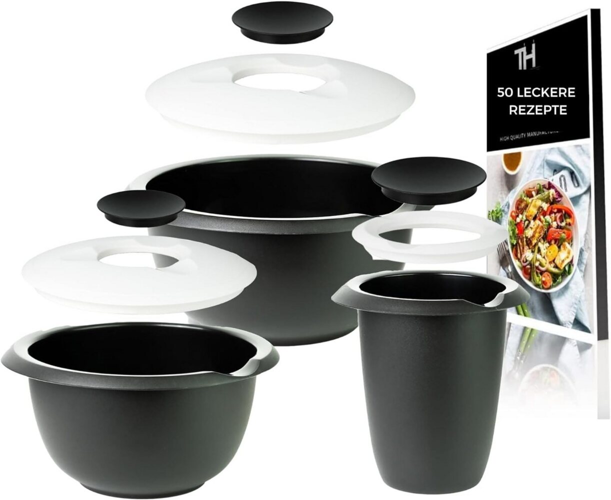 Thiru Rührschüssel Premium mit Spritzschutz Deckel - BPA Frei - Rutschfest, Sparset - 3,5L & 2,5L & Quirltopf Bild 1