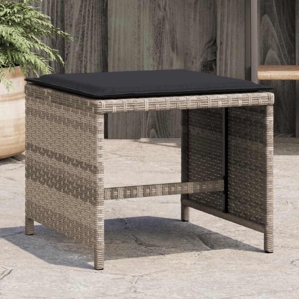 vidaXL Gartenhocker mit Kissen 4 Stk. Hellgrau 41x41x36 cm Poly Rattan 365046 Bild 1