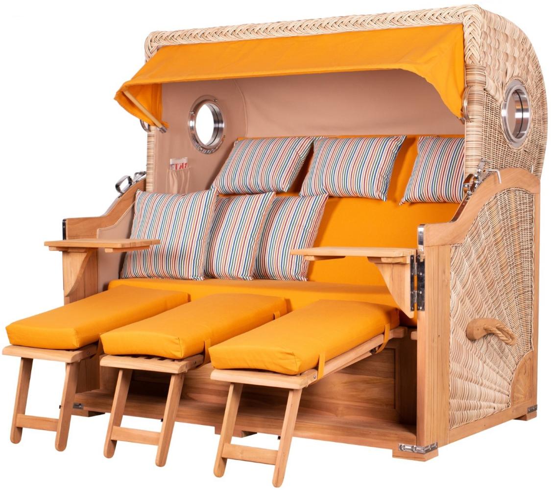 Strandkorb - bene living - Königssee Dreisitzer Teak Bullauge - PE shell - Modell 586 - inkl. Liftersystem Bild 1