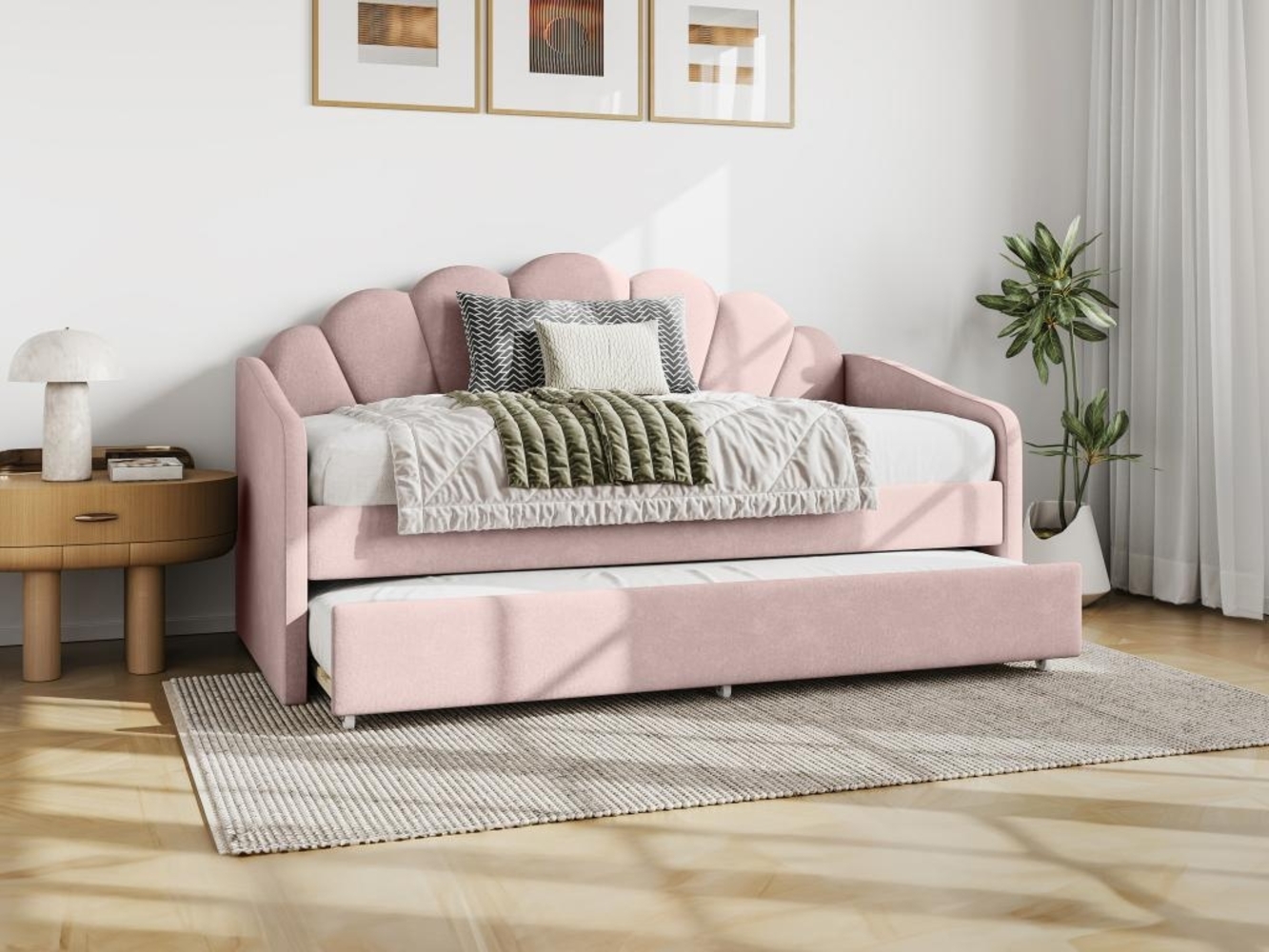 Vente-unique - Ausziehbett Muschelform - 2 x 90 x 190 cm - Samt - Rosa - ELUSIA Bild 1