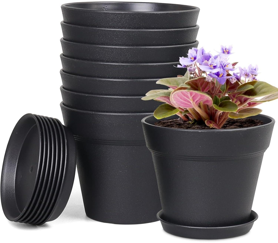 Blumentopf Set 8er Packs 10cm mit Untersetzer Schwarz Hydrokultur Topf Bild 1