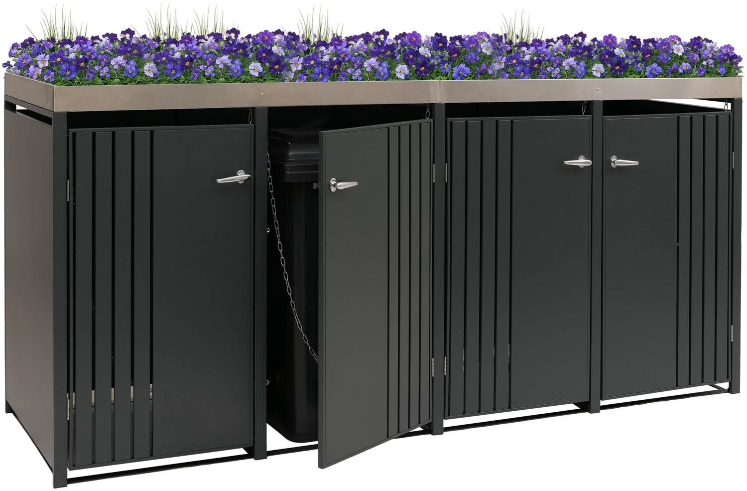 4er-Mülltonnenverkleidung HWC-O67, Mülltonnenbox mit Pflanzkasten, Metall 125x260x84cm 95kg ~ anthrazit Bild 1