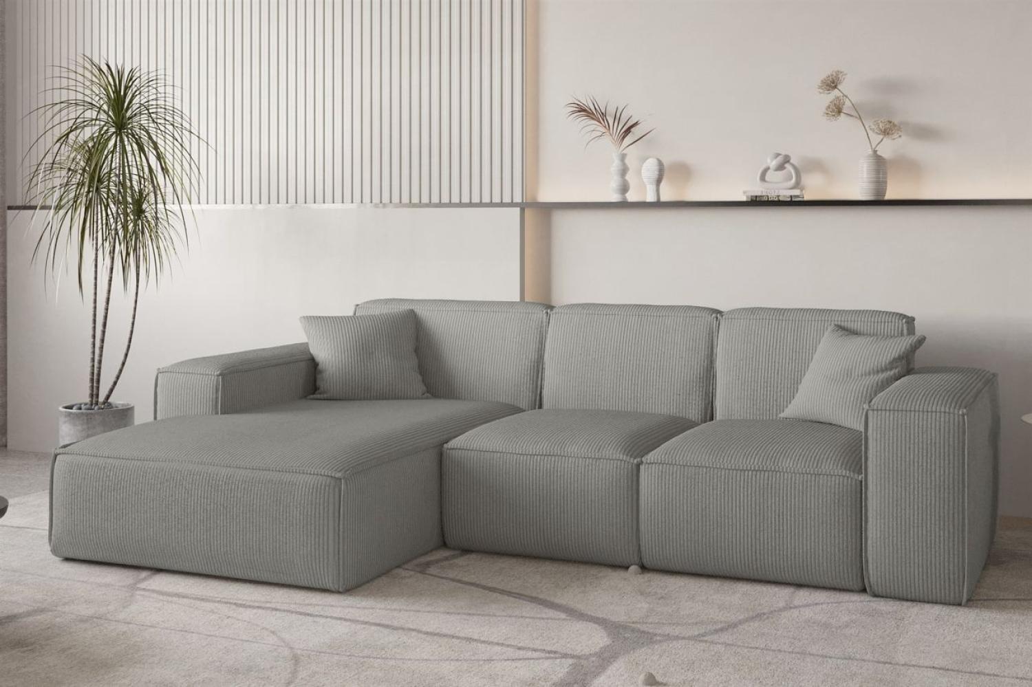 Ecksofa Designersofa CELES PREMIUM in Stoff Scala Grau Ottomane Links Bild 1