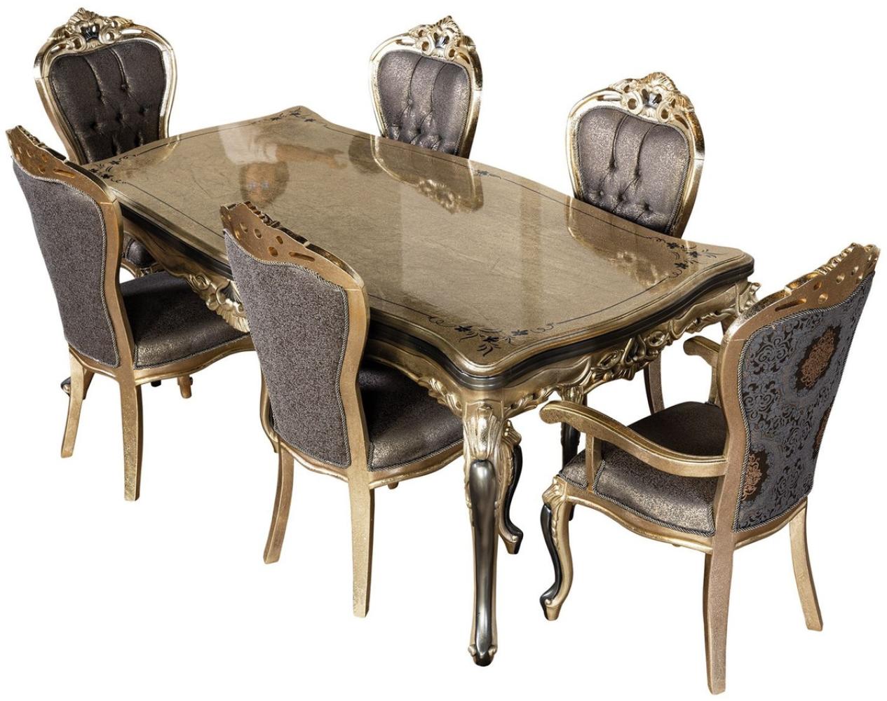 Casa Padrino Luxus Barock Esszimmer Set Lila / Antik Gold / Schwarz - 1 Barock Esstisch & 6 Barock Esszimmerstühle - Luxus Esszimmer Möbel im Barockstil - Prunkvolle Barock Esszimmer Möbel Bild 1