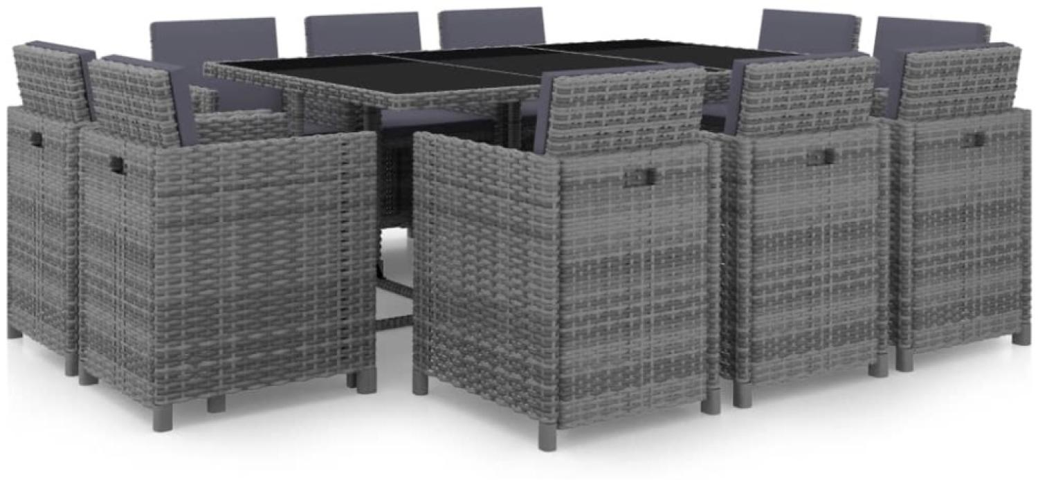 vidaXL 11-tlg. Garten-Essgruppe mit Auflagen Poly Rattan Grau 46378 Bild 1