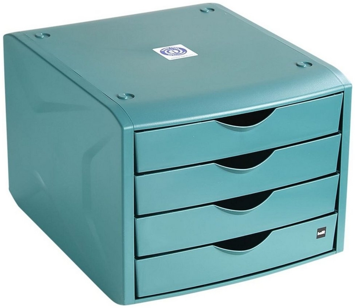 HELIT Schubladenbox the green chameleon, mit 4 Schubladen, geschlossen, stapelbar, Recycling-Kunststoff Bild 1