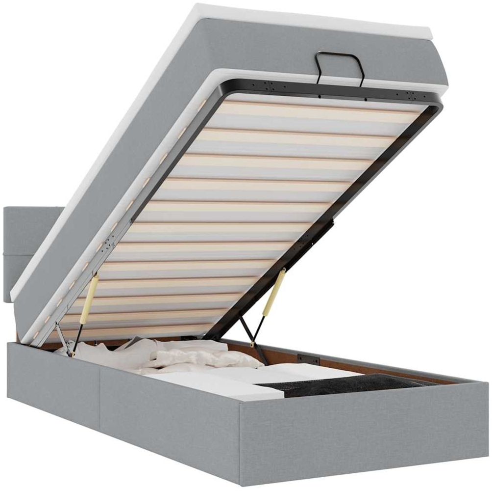 vidaXL Ottoman-Bett mit Matratze Hellgrau 100x200 cm Stoff 3311435 Bild 1