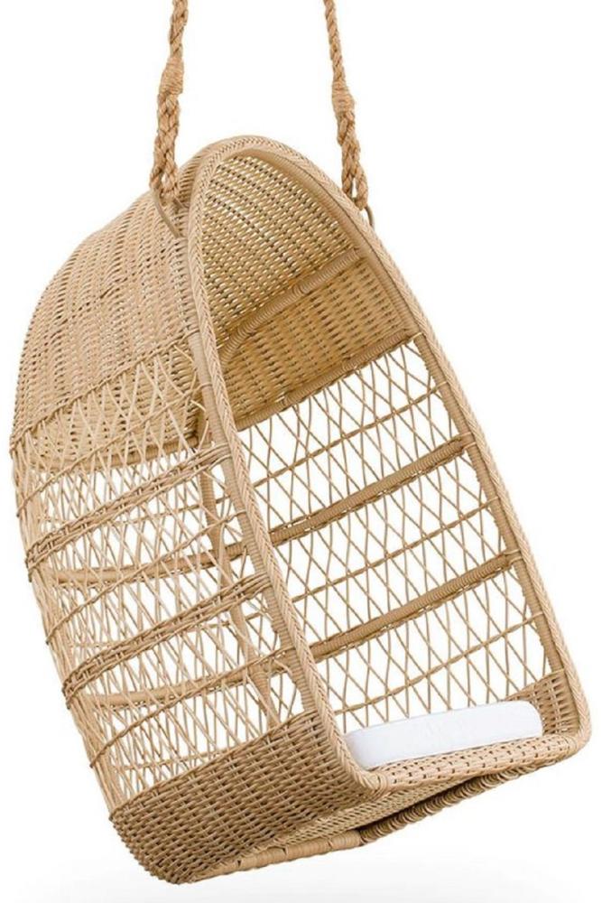 Casa Padrino Luxus Outdoor Hängesessel Naturfarben / Weiß 66x63 x H. 113 cm - Wetterbeständiger Garten & Terrassen Hängesessel - Garten & Terrassen Möbel - Luxus Qualität Bild 1