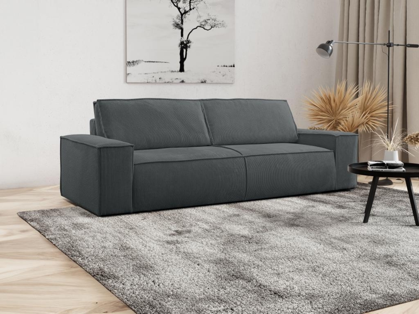 Vente-unique - Schlafsofa 4-Sitzer - Cord - Anthrazit - AMELIA Bild 1