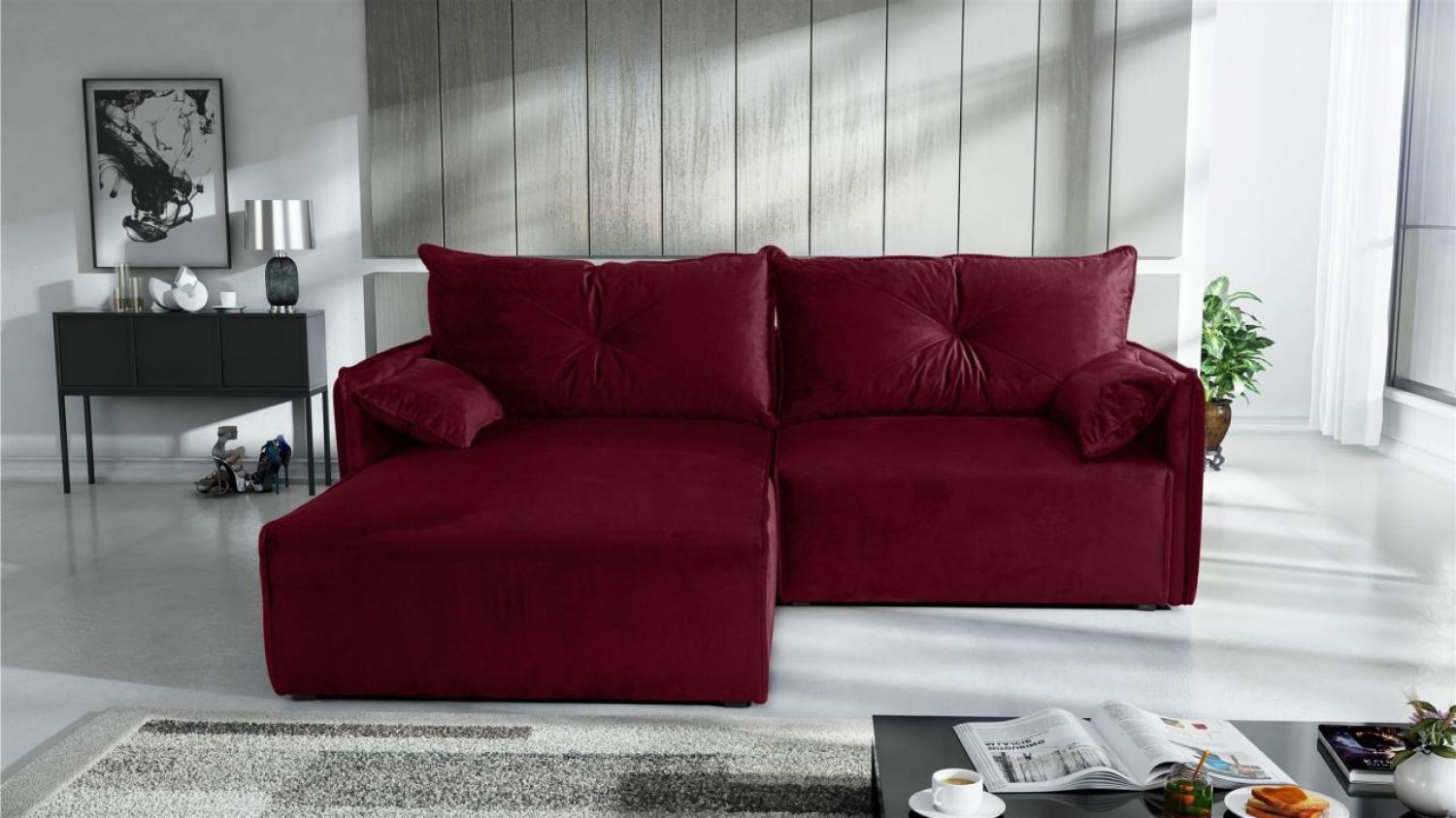 Ecksofa mit Schlaffunktion HUNTER XS in Stoff Royal Bordeauxrot Ottomane Links Bild 1