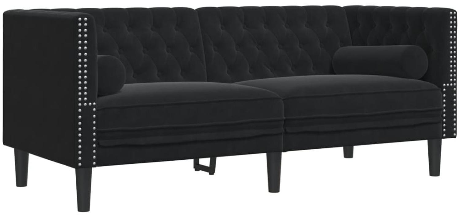 vidaXL Chesterfield-Sofa mit Nackenrollen 2-Sitzer Schwarz Samt 372688 Bild 1