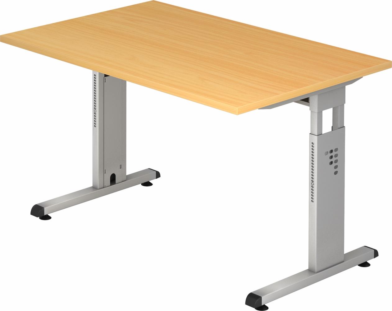 bümö höhenverstellbarer Schreibtisch O-Serie 120x80 cm in Buche, Gestell in Silber - PC Tisch klein für's Büro manuell höhenverstellbar, Computertisch verstellbar, OS-12-6-S Bild 1