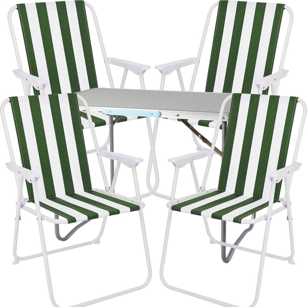 5-teiliges Campingmöbel Set Alu L80xB60xH68cm Grün-weiß gestreift Bild 1