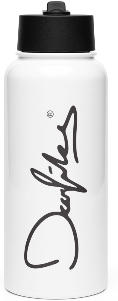 DECALVIBES Edelstahl Trinkflasche 1L mit Strohhalm Classic - Weiß Bild 1