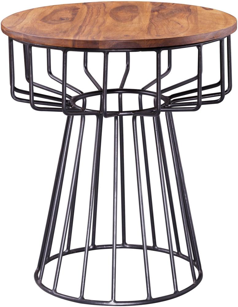 Wohnling Beistelltisch Sheesham Massivholz 47 x 47 x 55 cm Rund | Wohnzimmertisch mit Metall Gestell | Couchtisch | Palisander Holztisch Bild 1