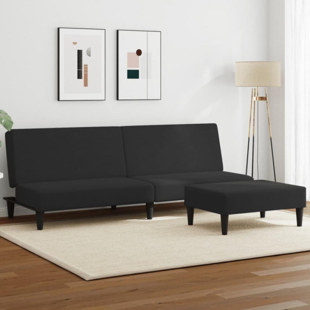 Schlafsofa 2-Sitzer mit Fußhocker Schwarz Samt (Farbe: Schwarz) Bild 1