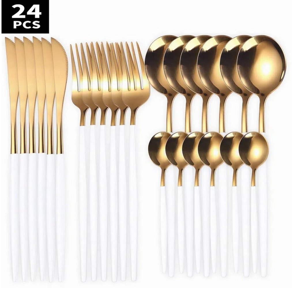 YNOFIT Besteck-Set 24-tlg Besteckset, Essbesteck Set mit Messer Gabel Löffel (24-tlg), 6 Personen, (24-tlg), Edelstahl, Geschenkbox Set für Hause, Bankett Bild 1