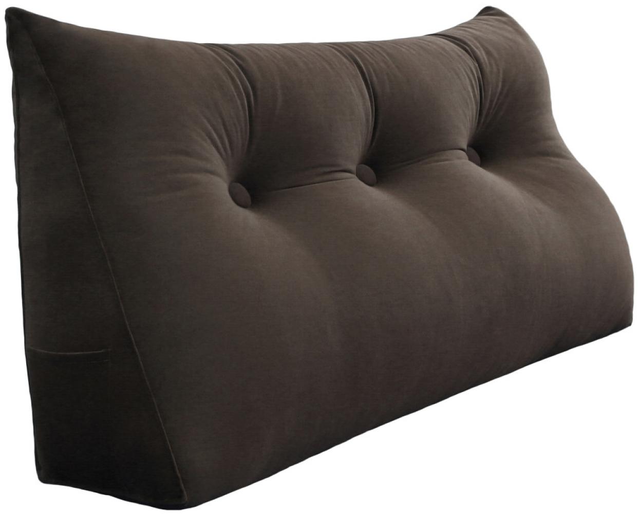 VERCART Großes Keil Lesekissen, Langes Bettruhe Rückenkissen, Dekoratives Kopfteilkissen, Dreieckiges Positionierungs Körperkissen für Tagesbett oder Couch, Samt Braun, 100cm Bild 1