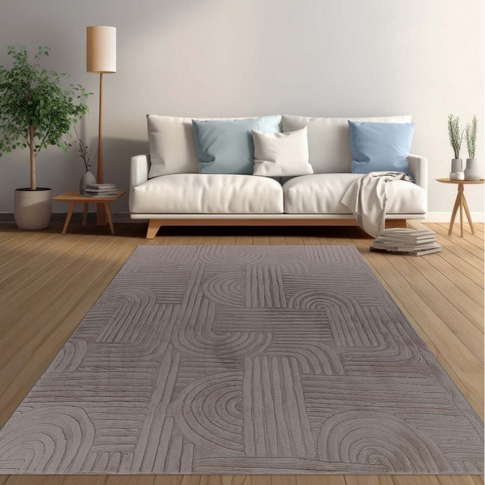 TaraCarpet Teppich Taipe-Onda Hasenfell extra weich Hoch-Tief-Struktur, rechteckig, Höhe: 13 mm, Hasenfell Fliese grau Wohnzimmer Schlafzimmer Esszimmer 60X110 Bild 1