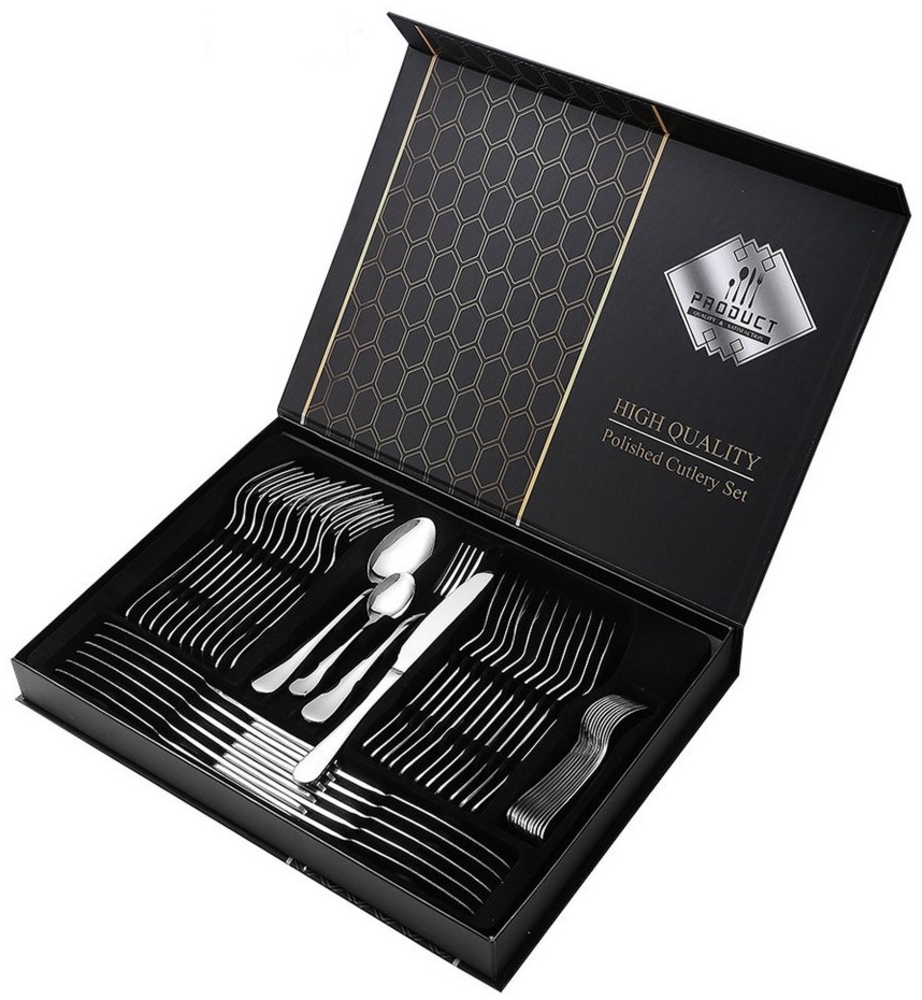 FOUORTUNATE-BEE Besteck-Set 48 teilig Besteckset, Essbesteck Set mit Messer Gabel Löffel (48-tlg), 12 Personen, Edelstahl, Spülmaschinenfest, Geschenkbox Set für Hause, Bankett Bild 1