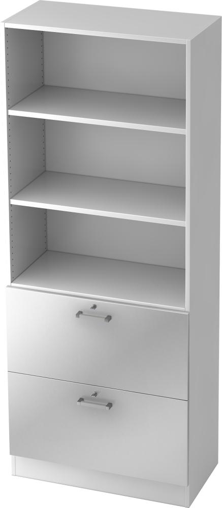 bümö office Aktenschrank mit Hängeregister-Schubladen abschließbar, Büroschrank Holz, 80cm breit in Weiß/Silber - Hängeregistratur für Hängeordner, Büro Schrank mit Chromgriffen, 7300-W-S-CE Bild 1