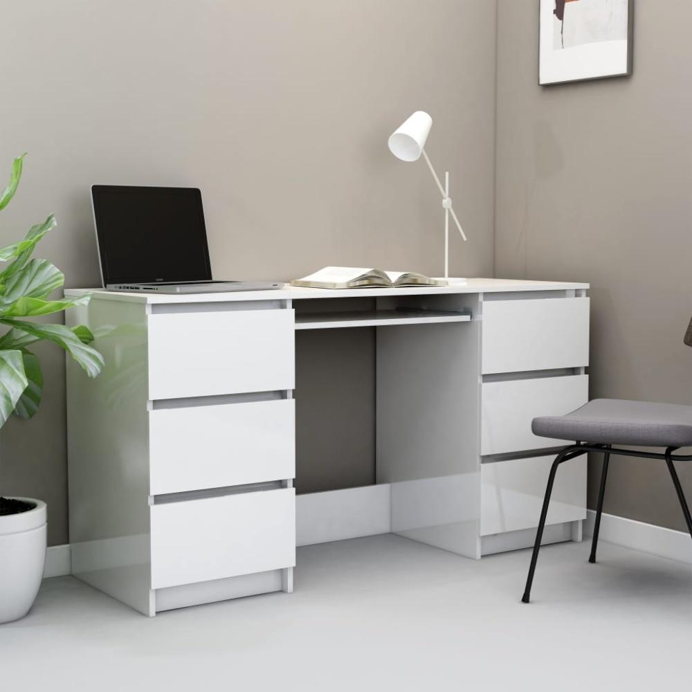vidaXL Schreibtisch Hochglanz-Weiß 140x50x77 cm Holzwerkstoff 800816 Bild 1