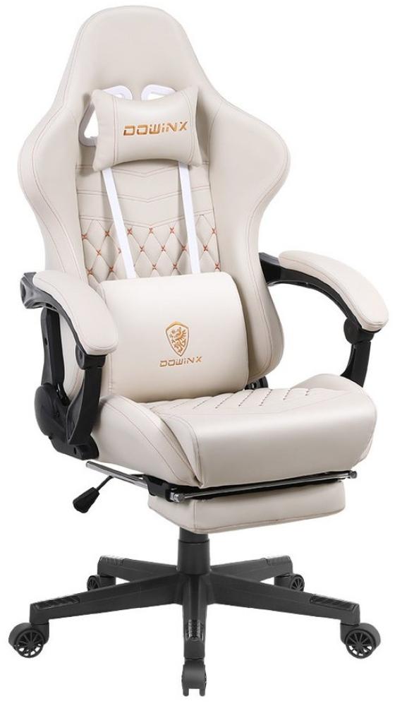 Dowinx Gaming-Stuhl Ergonomisches Design mit Massage Lendenwirbelstütze und Fußstütze, Rennsport-Stil PU-Leder hohen Rücken verstellbare Drehstuhl, Weiß Bild 1