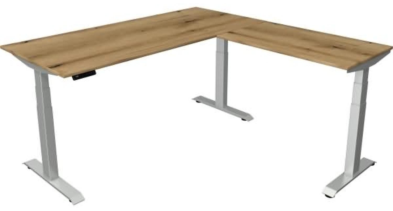 Kerkmann Schreibtisch Sitz-Stehtisch Move 4 silber 180x80x64-129cm mit Anbau elektr. höhenverstellbar asteiche Bild 1