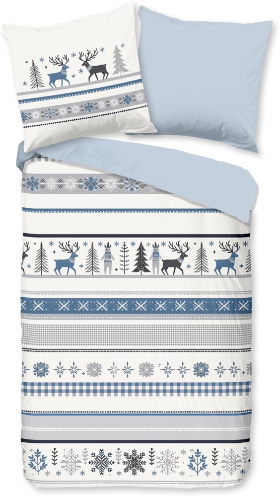 Good Morning Flanell Bettwäsche 155x220 Aila Winter Hirsch Tanne kalt blau 33362 Bild 1