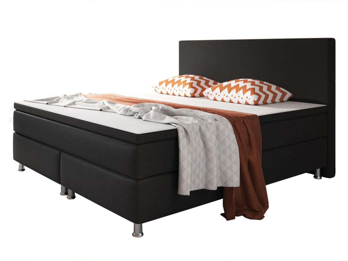 Boxspringbett Berlin 180x200 cm Webstoff Schwarz Boxspring Optik Bild 1