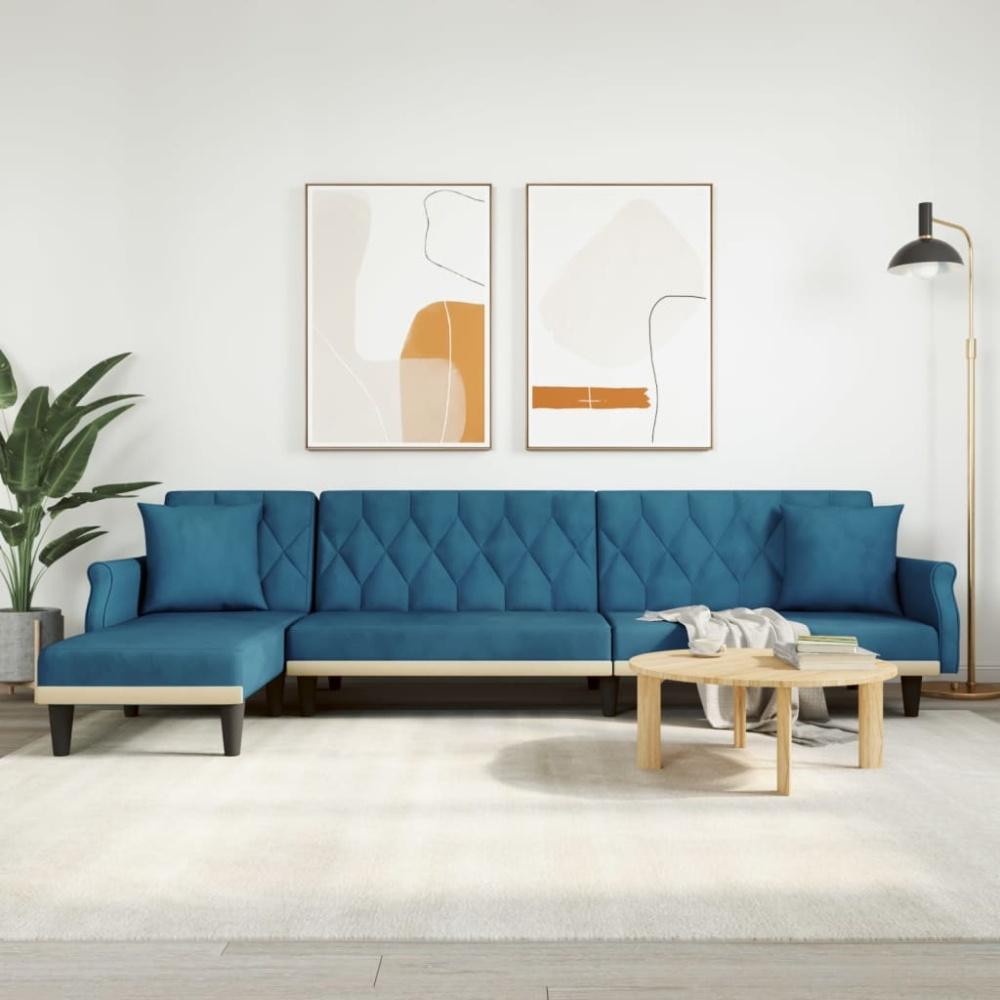 vidaXL Schlafsofa in L-Form Blau 271x140x70 cm Samt Bild 1