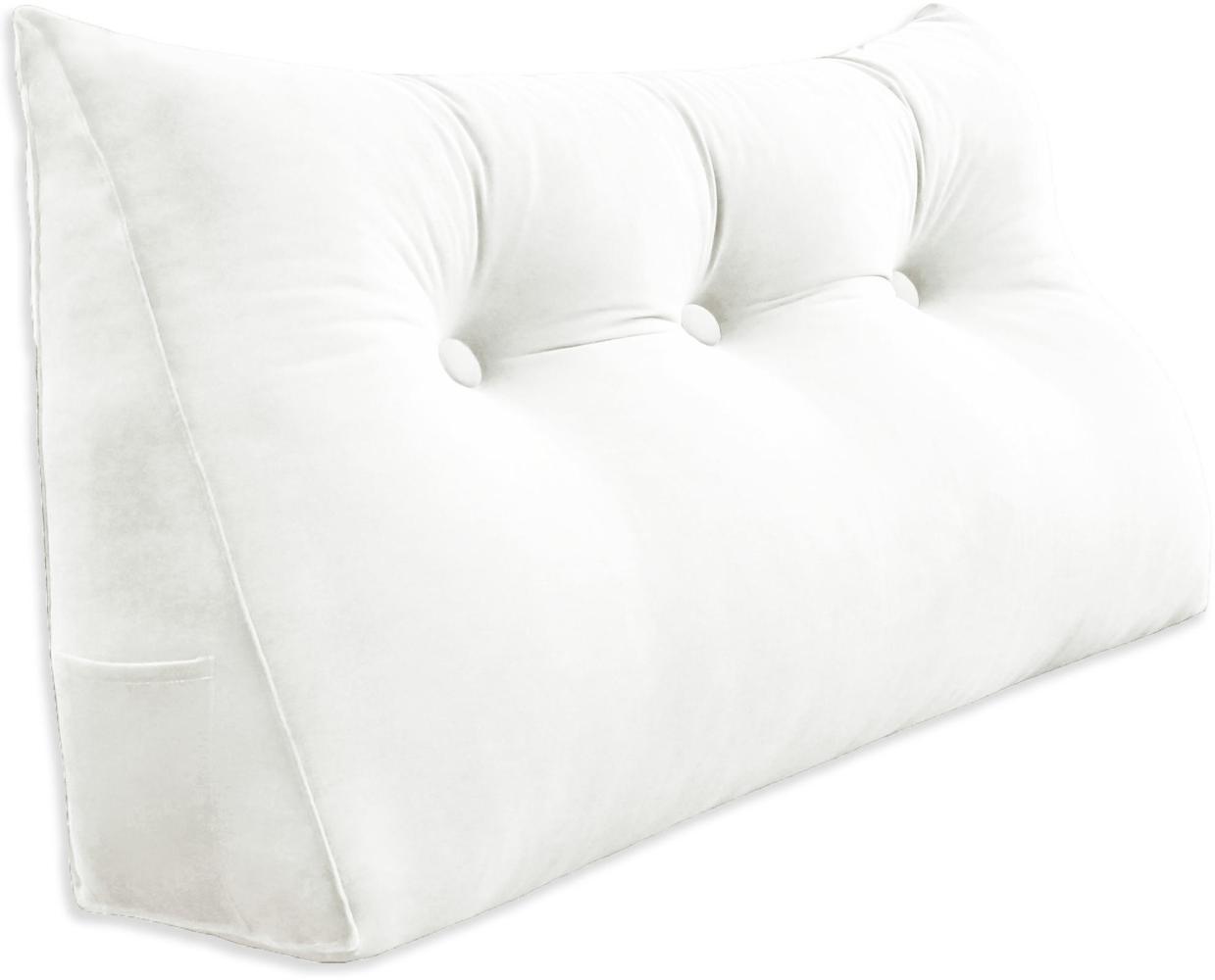 VERCART Großes Keilkissen, Langes Lesekissen, Bettruhe Rückenkissen, Dreieckiges Liegekissen, Dekoratives Kopfteilkissen für Tagesbett oder Tiefes Sofa, Samt Weiß, 100cm Bild 1