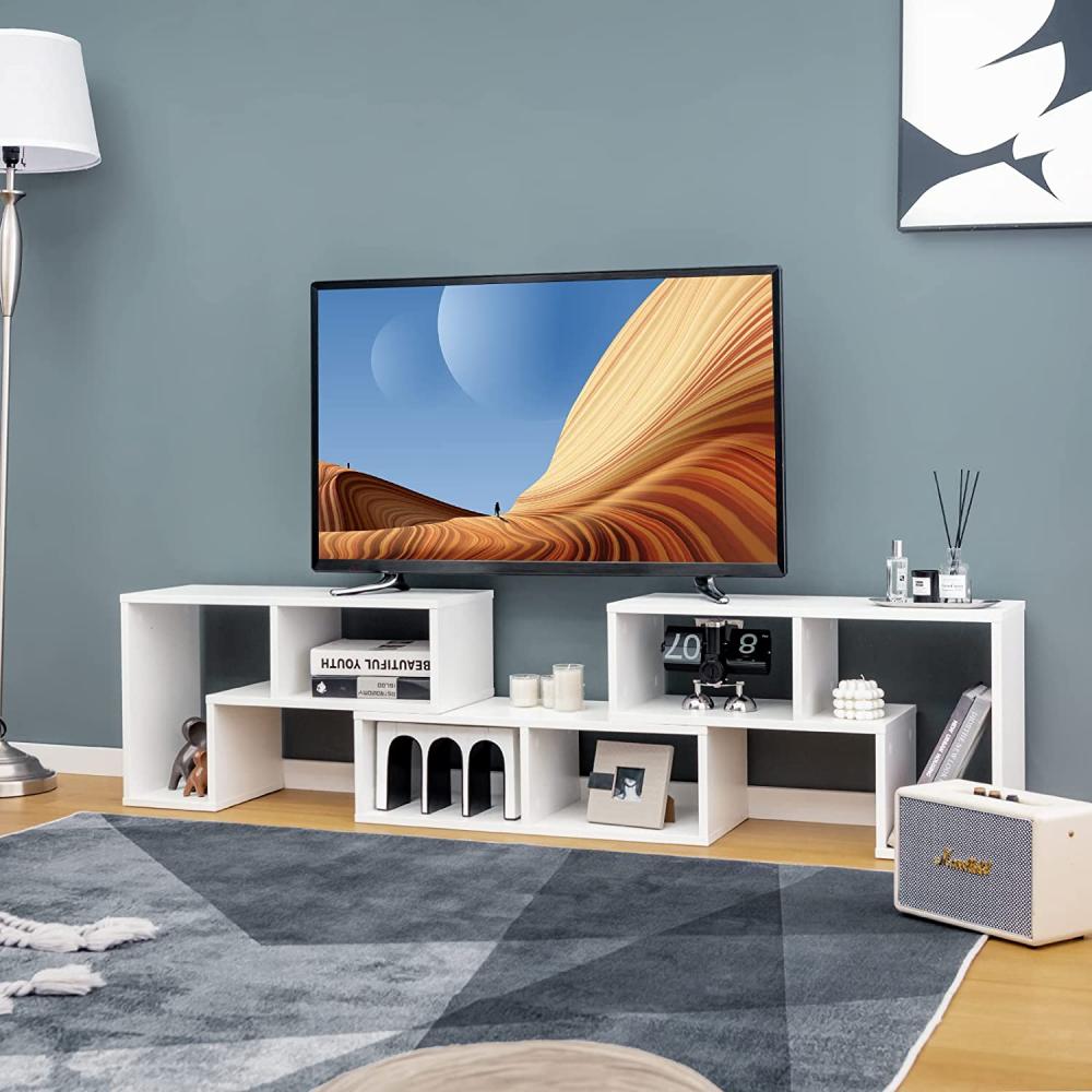 COSTWAY Fernsehschrank Holz 3-teilig, Frei Kombinierbar, Fernsehtisch für TVs bis zu 65", Eckregal Ausziehbar, TV Lowboard TV Schrank, Multifunktionaler Bücherregal, Aufbewahrungsregal (Wei?) Bild 1