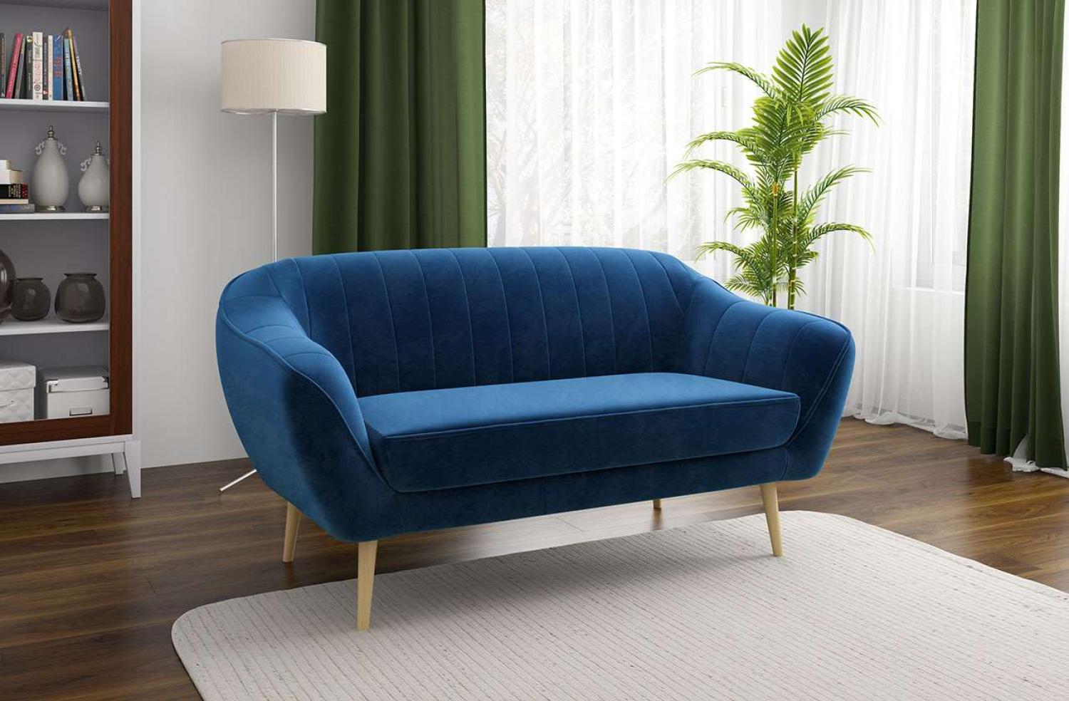 Klassische Sofas, hohe Holzbeine, Skandinavischer Stil - ELI - 3 Sitzer - Dunkelblau Velours Bild 1