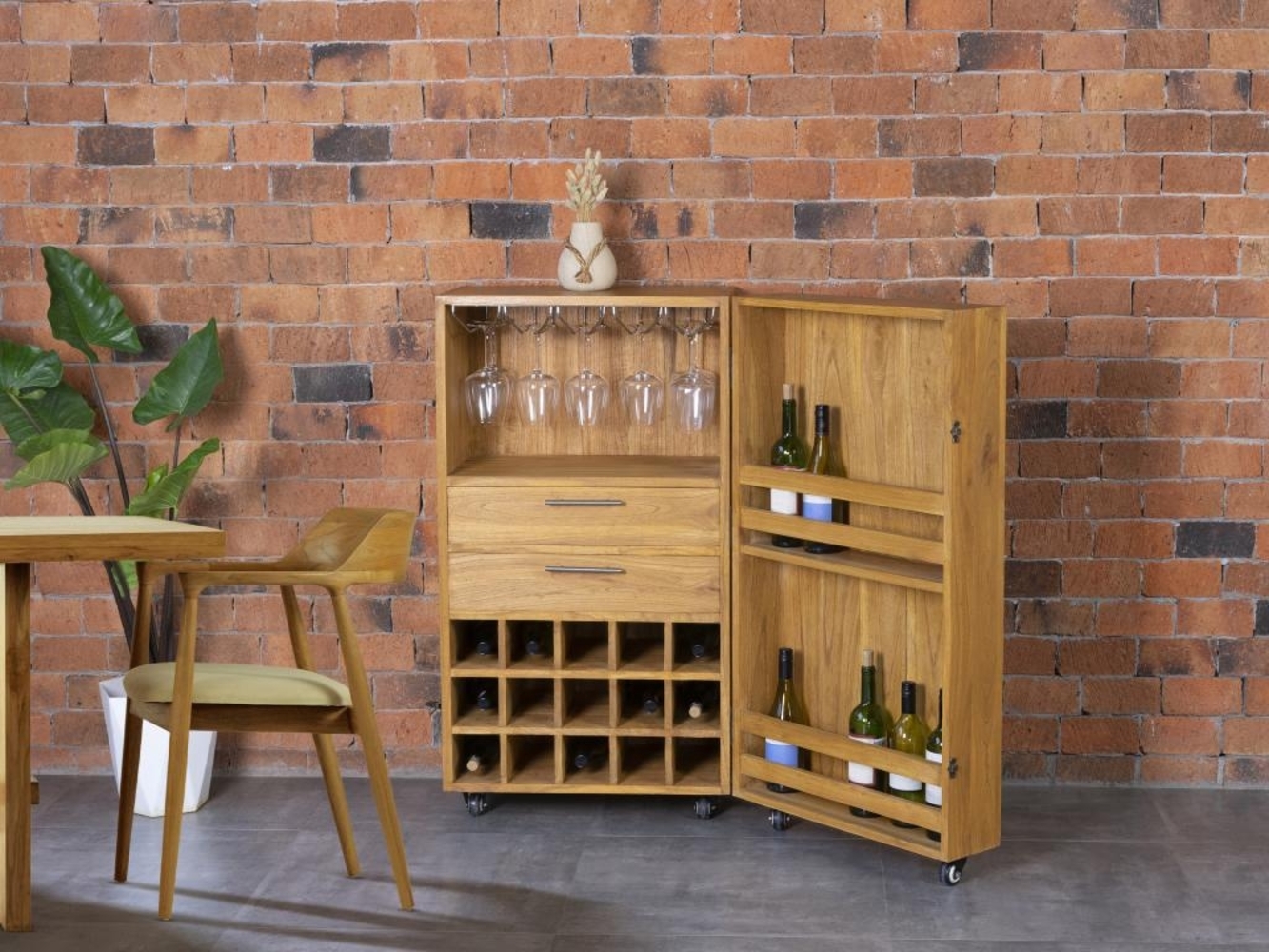 Vente-unique - Wein- & Gläserschrank - Vintage - Mindi-Holz - 15 Fächer - 60 x 50 x 111 cm - COIMBRA Bild 1