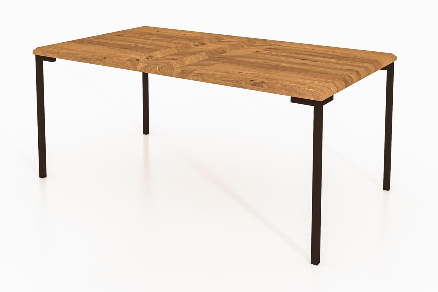 Esstisch Seiba Wildeiche massiv 100x190x78 Schwarze Metallbeine Fischgrätmuster Bild 1