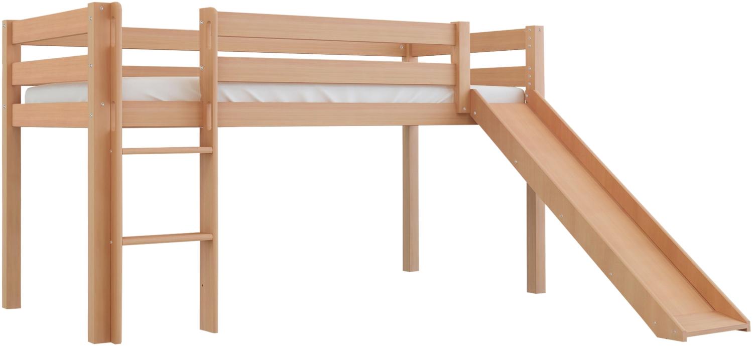 Polini-Kids 'Tim' Hochbett mit Rutsche, massives Buchenholz natur, 90x200 cm Bild 1