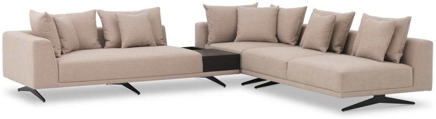 Casa Padrino Luxus Ecksofa Sandfarben / Bronze 340 x 292 x H. 64 cm - Edles Wohnzimmer Sofa mit Kissen - Luxus Möbel - Luxus Qualität Bild 1