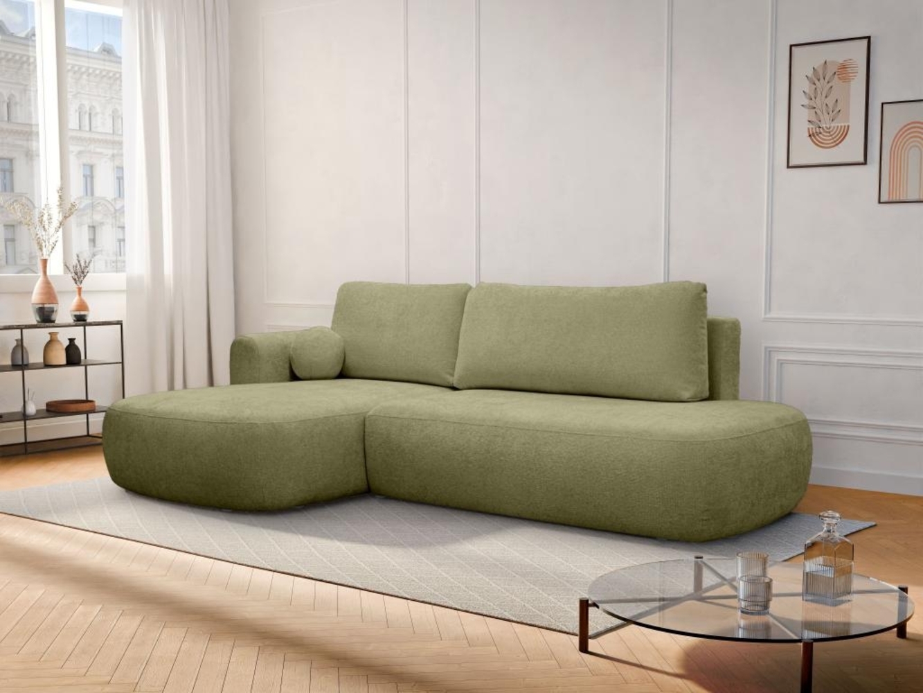 Vente-unique - Ecksofa mit Schlaffunktion - Ecke links - Strukturstoff - Khaki - BROCARO von Maison Céphy Bild 1