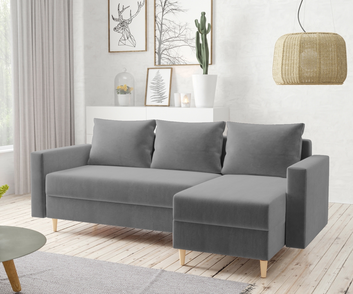 AX LIVING Walston 3 Sitzer Couch mit Schlaffunktion 224cm Grau – Ecksofa samt Bild 1