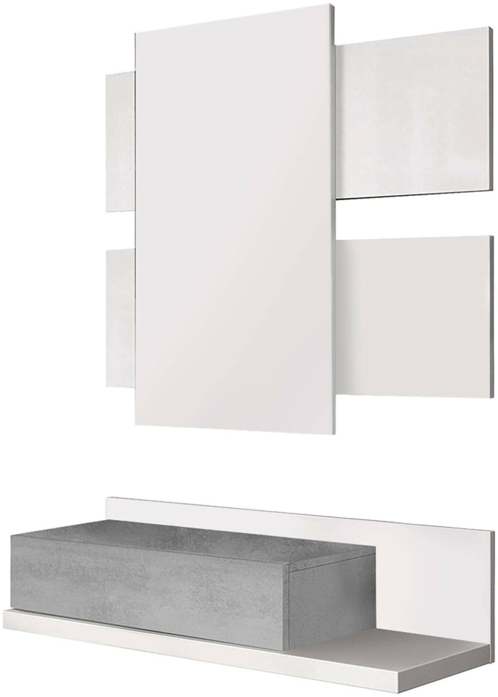 Dmora Anro Eingangsmöbel, hängender Eingangsbereich mit Spiegel, Möbel mit Schublade für den Eingangsbereich, 75 x 29 x 90 cm, Weiß und Zement Bild 1