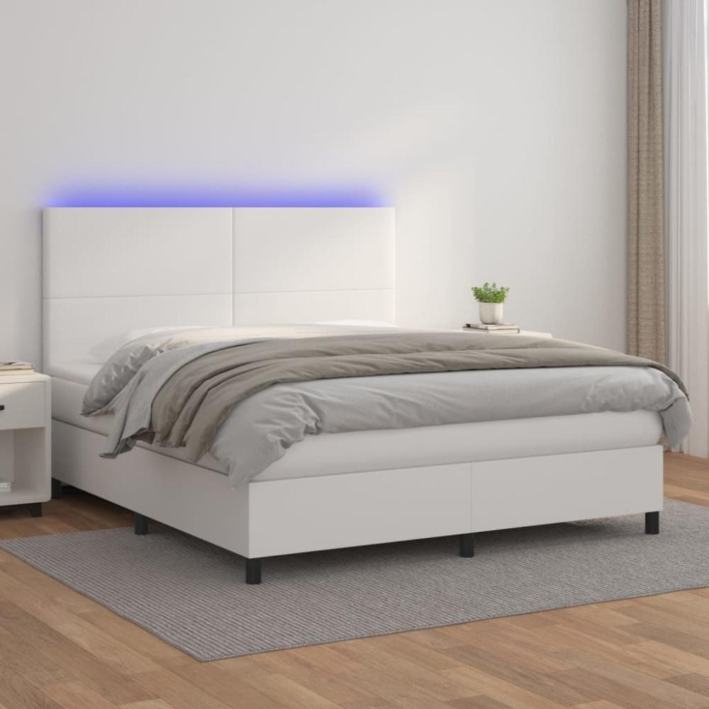 vidaXL Boxspringbett mit Matratze & LED Weiß 180x200 cm Kunstleder 3135838 Bild 1