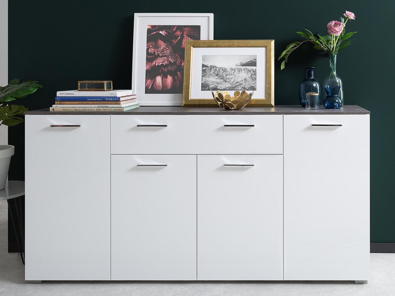 Kommode Mayfield 3 Hochglanz weiß 160 x 84 x 40 cm Sideboard Schrank Bild 1